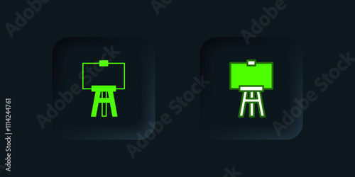 Green Wood easel or painting art boards icon isolated on black background. Black square button. Vector