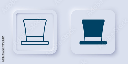 Filled and outline Cylinder hat icon isolated on grey background. Square button. Vector
