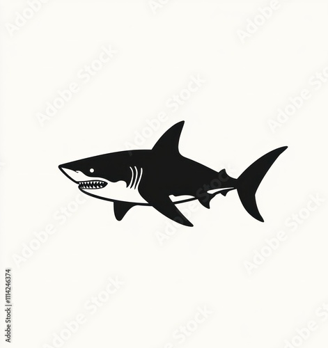 Monochrome illustration of a great white shark.