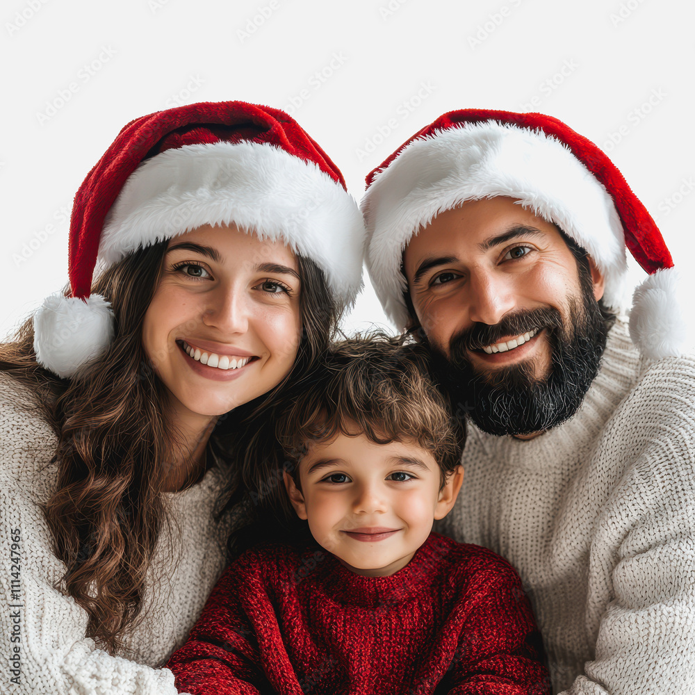 Happy family wearing festive holiday hats, celebrating together at home, enjoying cozy winter moments with smiles and warmth in a joyful atmosphere Happy family wearing festive holiday hats, celebrating together at home, enjoying cozy winter moments with smiles and warmth in a joyful atmosphere