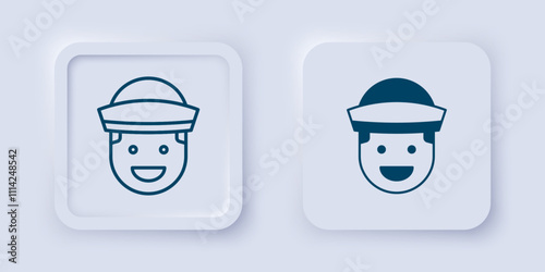Filled and outline Sailor icon isolated on grey background. Square button. Vector