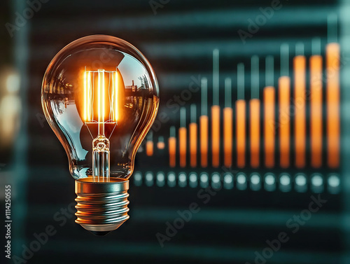 lit bulb and rising graph symbolize increasing electricity costs, with photorealistic and detailed design photo