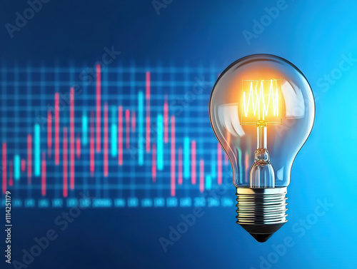 glowing light bulb with financial graph in background symbolizes innovative expense management strategies