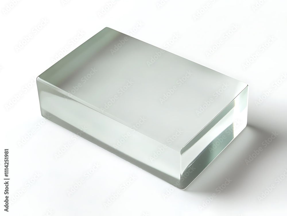 Fototapeta premium Clear glass rectangular block on white background.