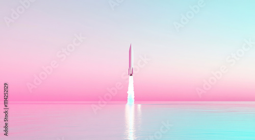 A rocket taking off, in a simple, cartoon-style