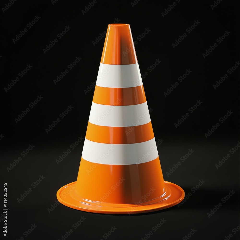 Orange and White Traffic Cone in Cute Character Style on Dark Background. High-Quality Vector Illustration with Professional Lighting and Detailed Plastic Texture. Orange and White Traffic Cone in Cute Character Style on Dark Background. High-Quality Vector Illustration with Professional Lighting and Detailed Plastic Texture.