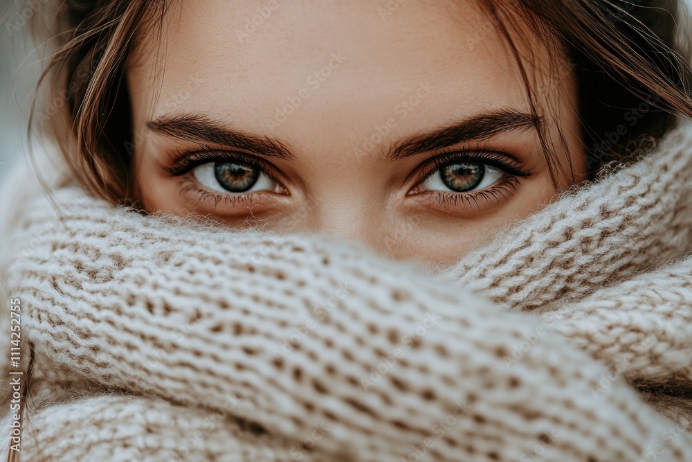 Captivating close-up of woman's eyes cozy indoor setting portrait photography warm atmosphere emotional depth
