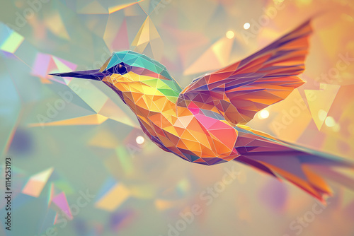 Digital generation of low poly colorful bird