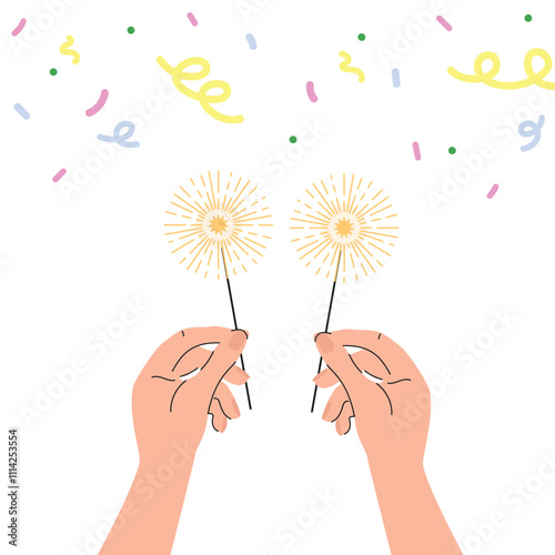 Sparklers in human hand . Hands holding burning sparklers. Holiday concept.
