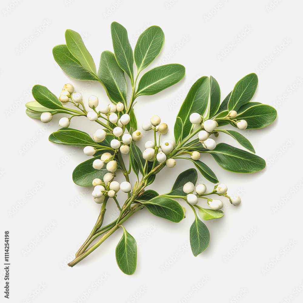 Fresh green foliage with white berries on a light background showcasing the natural beauty of botanical elements for design and decoration purposes Fresh green foliage with white berries on a light background showcasing the natural beauty of botanical elements for design and decoration purposes