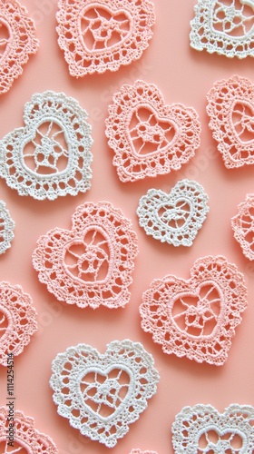 Layered vintage heart-shaped doilies for valentine's day love background design