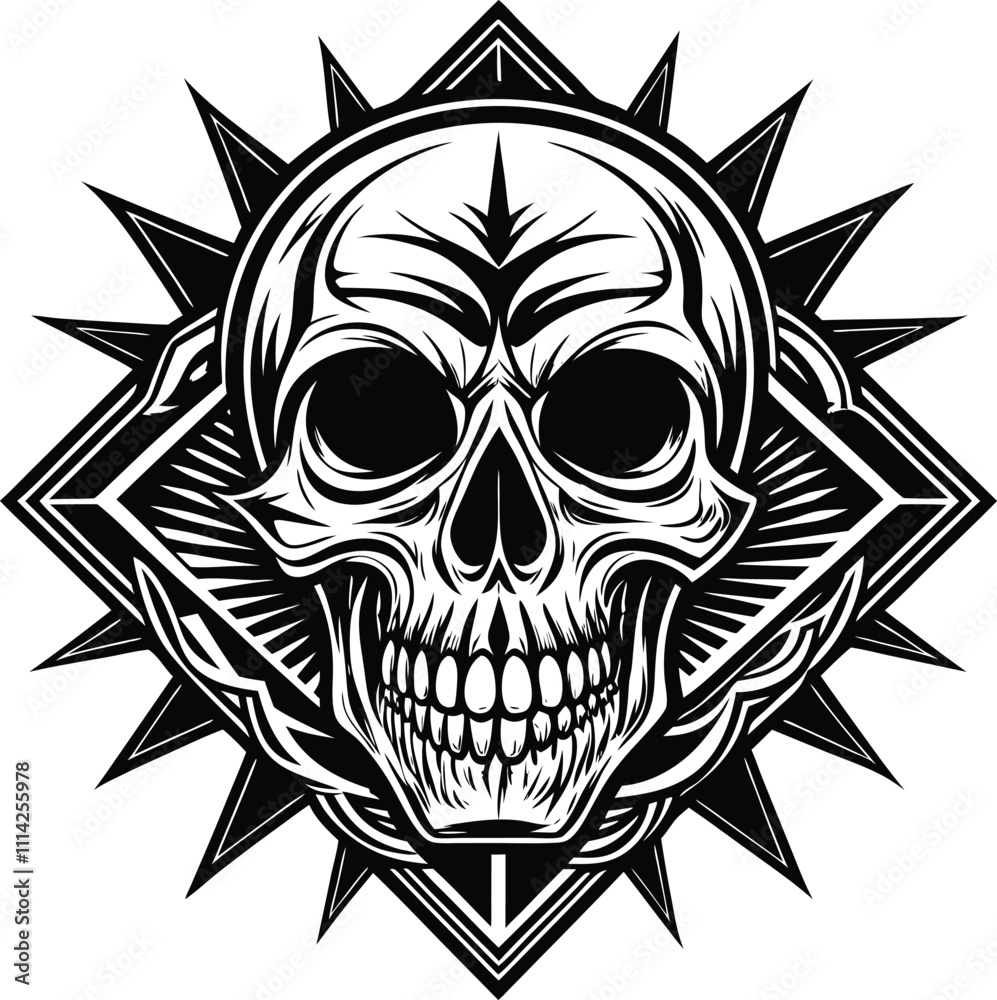 Fototapeta premium Skull Face with Intense Expression on White Background