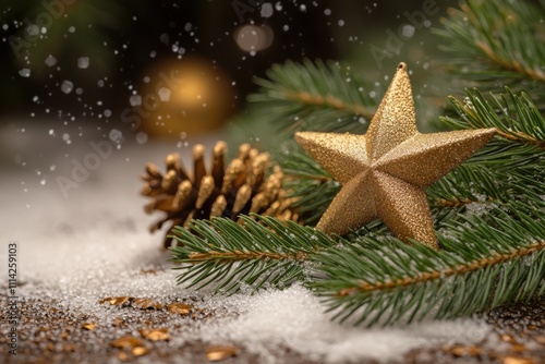 Festive christmas decoration with pine cones and golden star cozy indoor setting holiday atmosphere close-up view