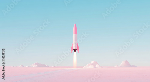 A rocket taking off, in a simple, cartoon-style