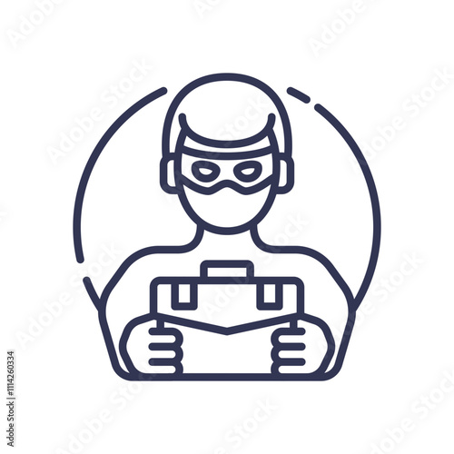 Masked figure with briefcase symbolizes hidden fraudulent activities.