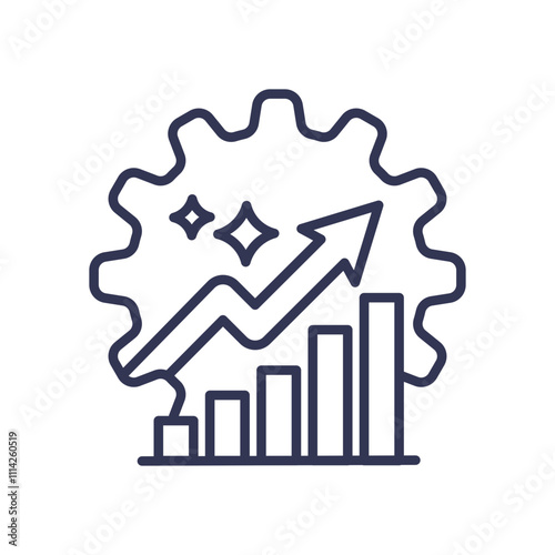 Gear and graph symbolize growth and efficiency in operations.