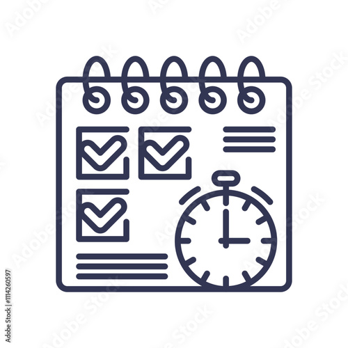 Calendar with checkmarks and stopwatch symbolizes efficient scheduling.