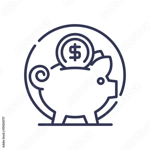 Piggy bank with coin symbolizes saving money and financial security.