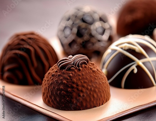 close up of intricately decorated chocolate truffles with fine detailing