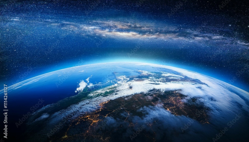 Obraz premium a cinematic shot of planet earth with clouds and a space background creating a majestic and awe inspiring view of our world from space