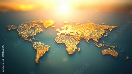 Fototapeta Naklejka Na Ścianę i Meble -  A shimmering world map illuminated by sunlight, representing global connections.