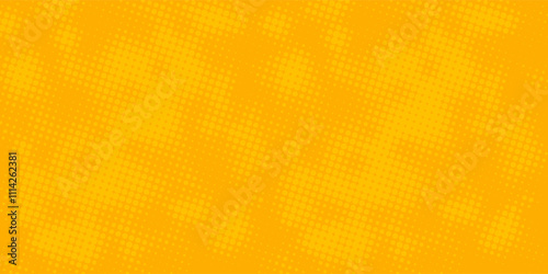 Yellow halftone pattern. Retro comic gradient background. Bright orange pixelated dotted texture overlay. Cartoon pop art faded gradient pattern.