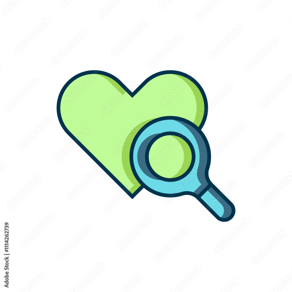 Filled outline Medical heart inspection icon isolated on white background. Heart magnifier search. Flat filled outline style with shadow. Vector Filled outline Medical heart inspection icon isolated on white background. Heart magnifier search. Flat filled outline style with shadow. Vector