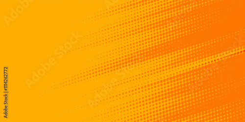 Yellow halftone pattern. Retro comic gradient background. Bright orange pixelated dotted texture overlay. Cartoon pop art faded gradient pattern.