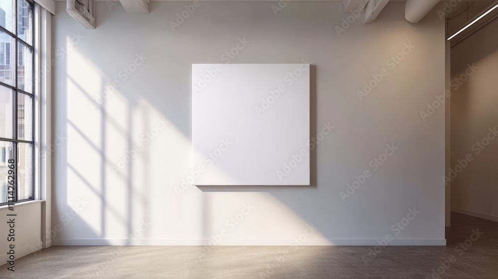 Blank White Canvas Mockup, Portrait Orientation, on Wall with Sunlight, Minimalist Gallery Interior Blank White Canvas Mockup, Portrait Orientation, on Wall with Sunlight, Minimalist Gallery Interior