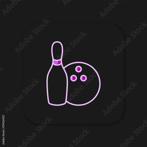 Filled outline Bowling pin and ball icon isolated on black background. Sport equipment. Flat filled outline style with shadow. Vector