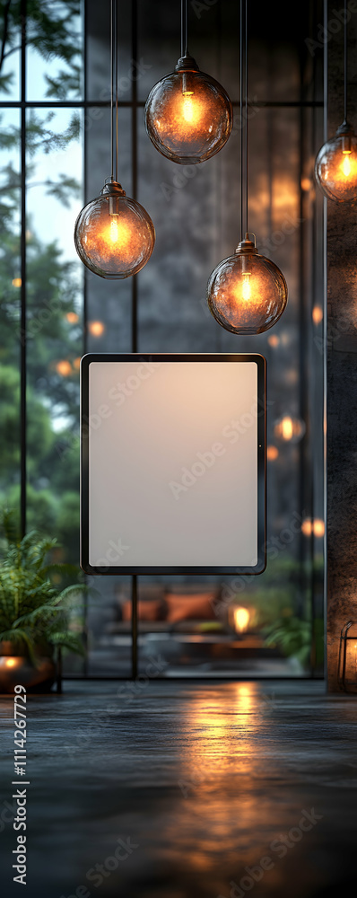 Blank sign in modern interior with lights. Blank sign in modern interior with lights.