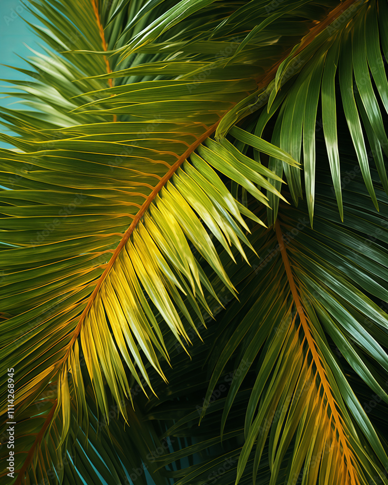 Obraz premium Tropical Palm Trees Against Brilliant Turquoise Sky on Perfect Sunny Day