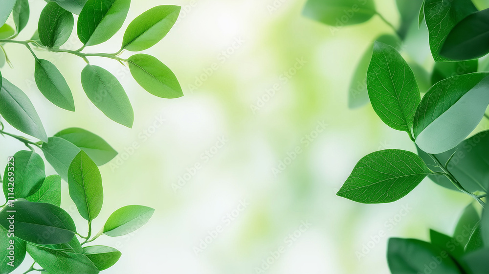 Green jungle leaves on white, creating a fresh and airy atmosphere Green jungle leaves on white, creating a fresh and airy atmosphere