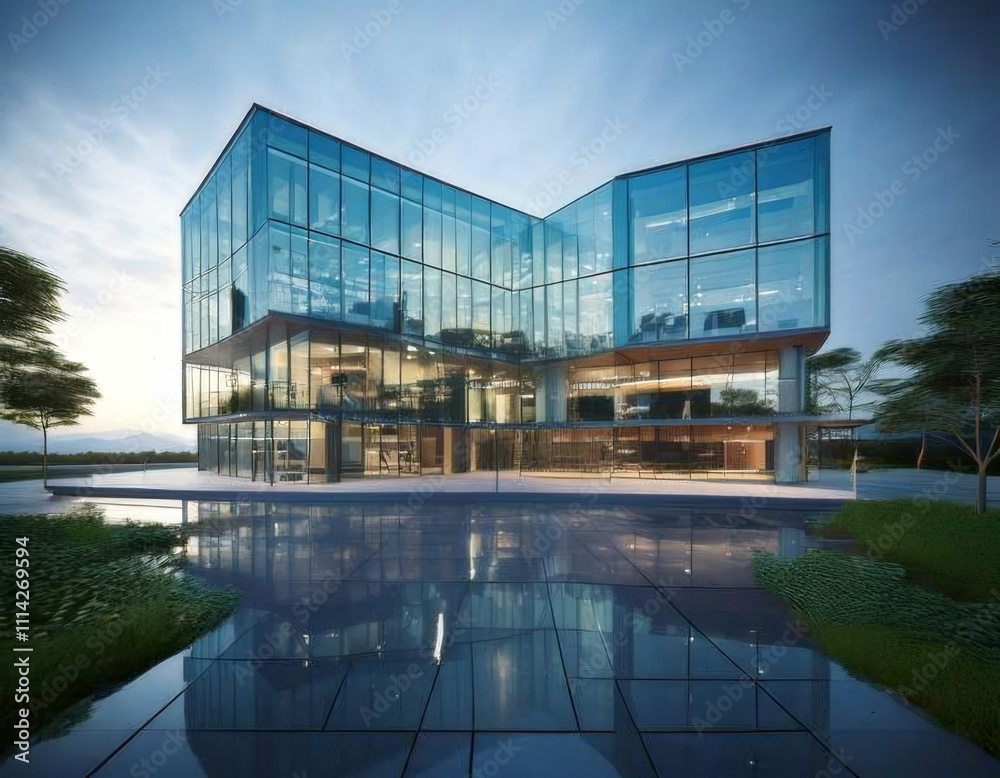 Obraz premium Exterior of a contemporary office building with a clean and sleek appearance