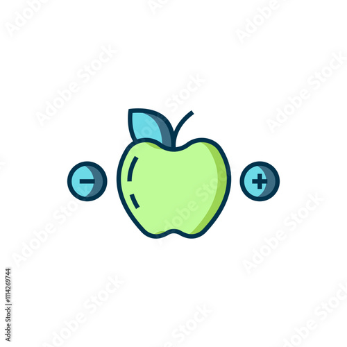 Calorie calculator icon isolated on isolated on white background. Calorie count. Diet. Weight loss. Portion control. Healthy eating. Dietary nutrition. Flat filled outline style with shadow. Vector