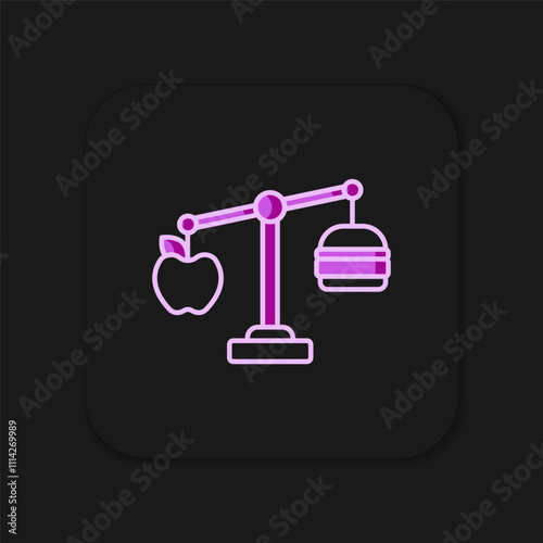 Calorie calculator icon isolated on isolated on black background. Calorie count. Diet. Weight loss. Portion control. Healthy eating. Dietary nutrition. Flat filled outline style with shadow. Vector
