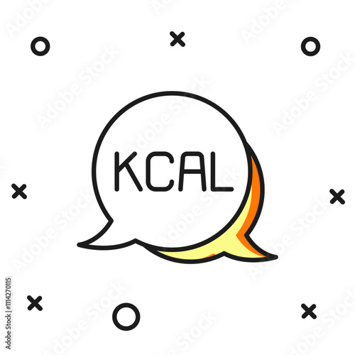 Filled outline Kcal icon isolated on isolated on white background. Health food. Flat filled outline style with shadow. Vector