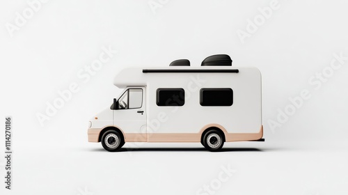 Tiny camper van with a clean design, featuring white walls and minimal decals