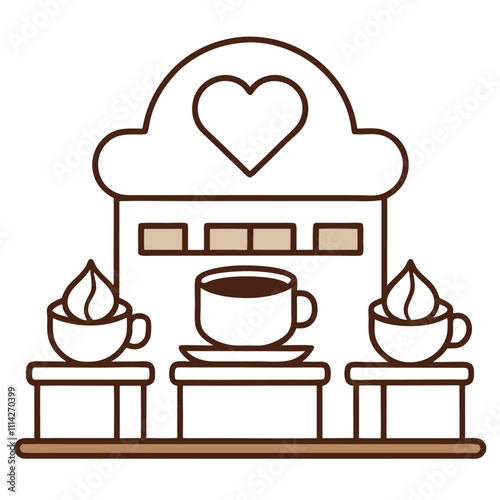 Valentine Coffee Shop Vector Illustration.