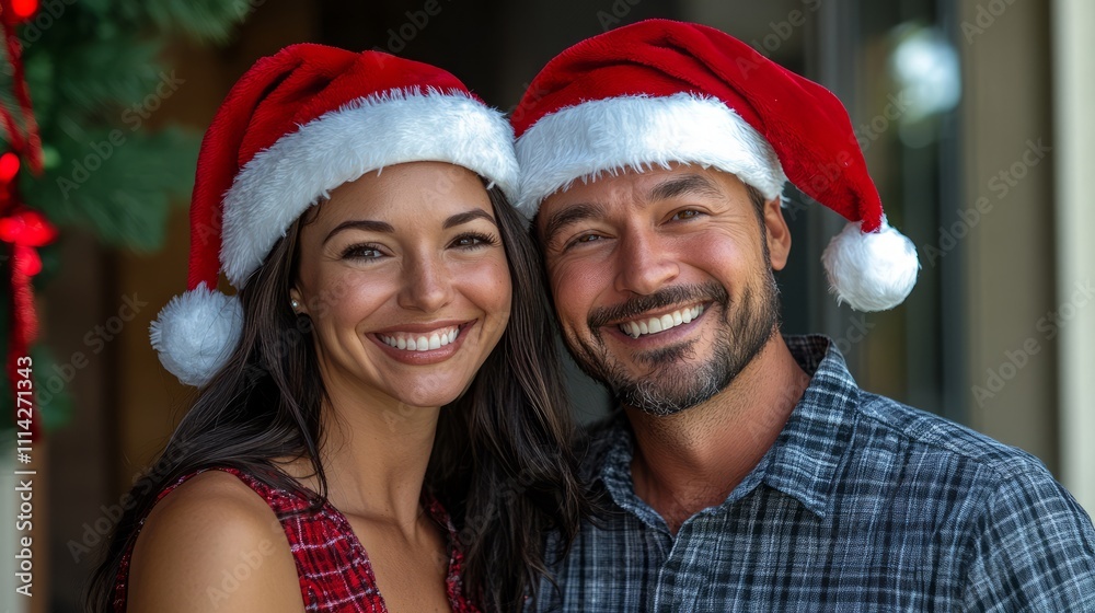 A man and woman are smiling for the camera, both wearing red