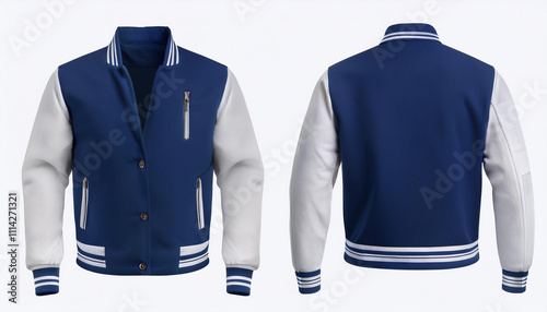 Blue and White Varsity Jacket Apparel Fashion Clothing Mockup