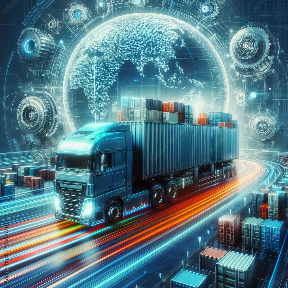 Abstract illustration of the moving semi truck. Logistics concept.
Abstract illustration of the moving semi truck. Logistics concept.