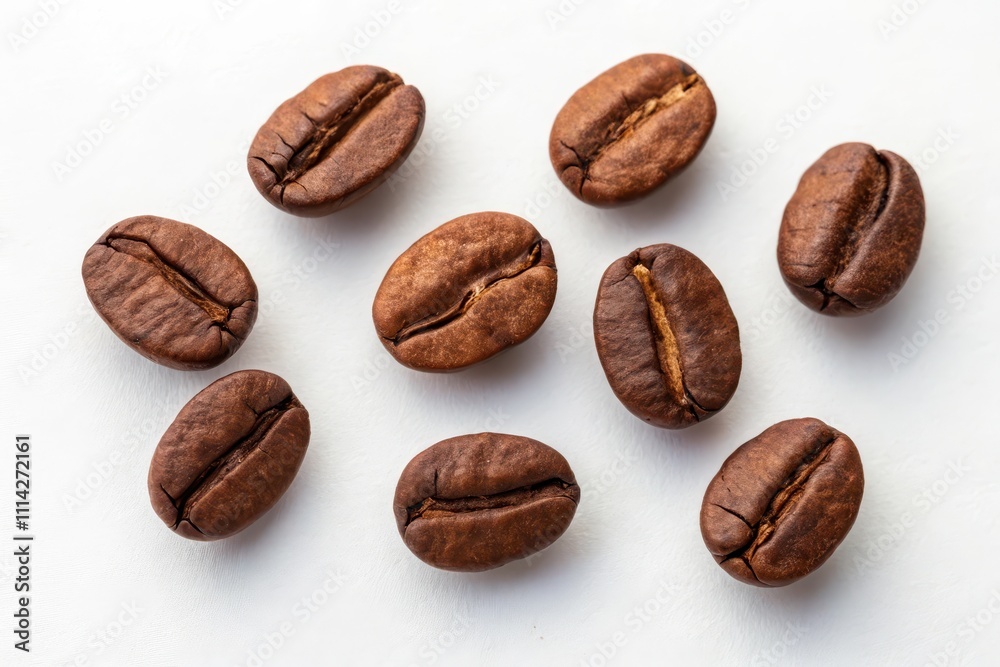 A Collection of Roasted Coffee Beans on a Plain White Surface A Collection of Roasted Coffee Beans on a Plain White Surface
