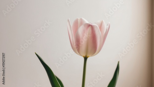 Beautiful pink tulip in soft natural light setting.