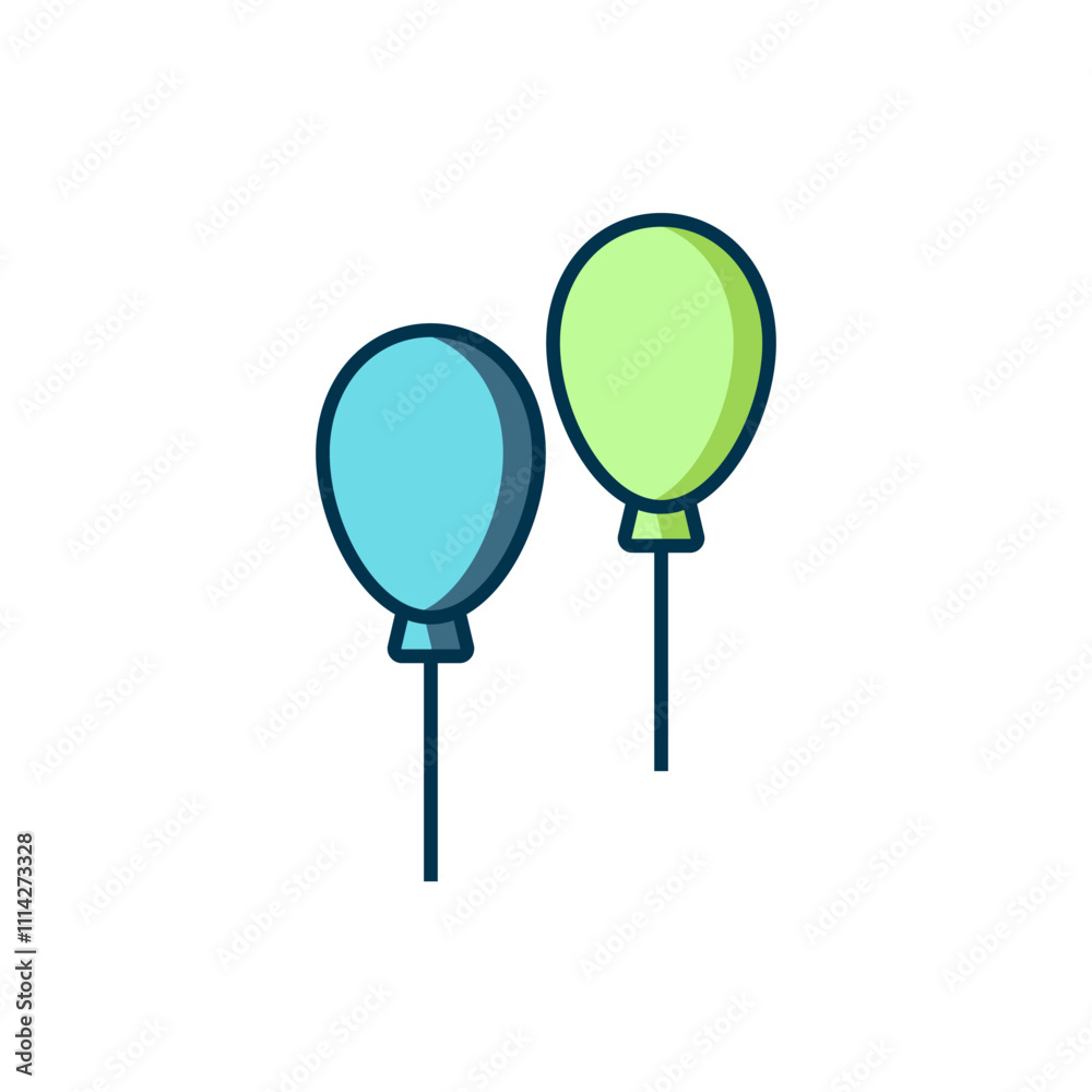 Filled outline Balloons with ribbon icon isolated on white background. Flat filled outline style with shadow. Vector Filled outline Balloons with ribbon icon isolated on white background. Flat filled outline style with shadow. Vector
