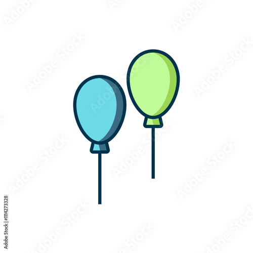 Filled outline Balloons with ribbon icon isolated on white background. Flat filled outline style with shadow. Vector