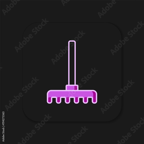 Filled outline Garden rake icon isolated on black background. Tool for horticulture, agriculture, farming. Ground cultivator. Housekeeping equipment. Flat filled outline style with shadow. Vector