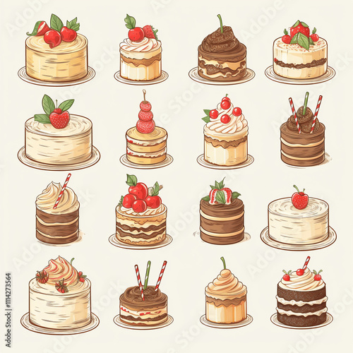 Assorted Cakes and Desserts Illustration