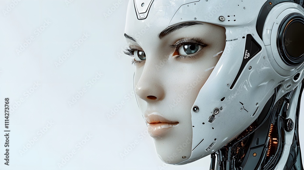 Close-Up of a Female Robot's Face with Space for Text Close-Up of a Female Robot's Face with Space for Text