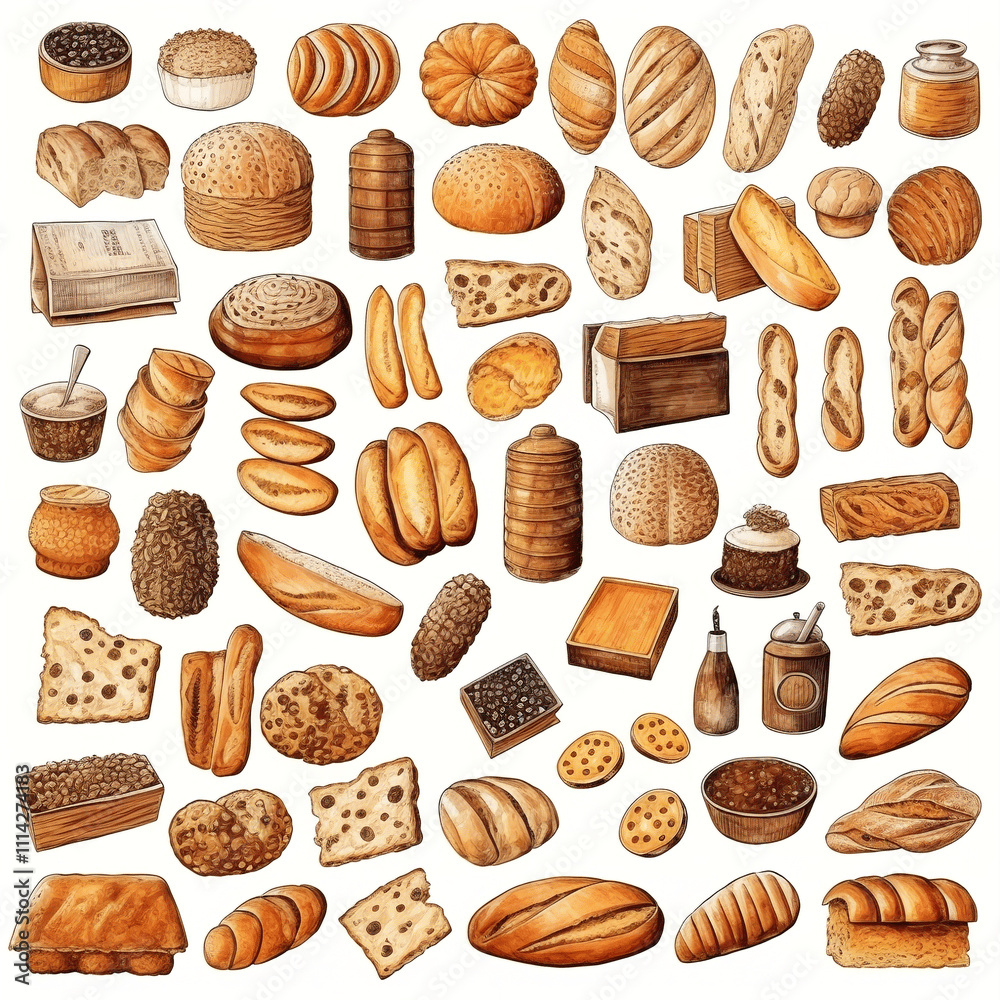 Variety of Baked Goods and Desserts Illustration Variety of Baked Goods and Desserts Illustration